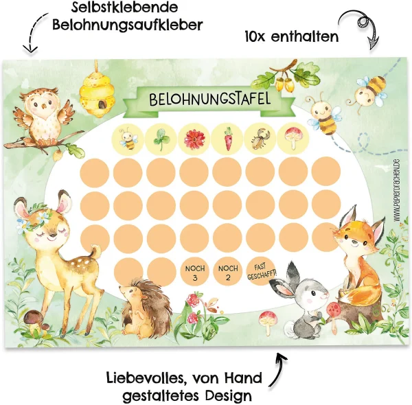 PAPIERDRACHEN Belohnungstafelset Waldtiere, 10 Bogen Inkl. Sticker 3
