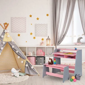 Relaxdays 2-tlg. Kindertisch In Rosa/ Grau 12