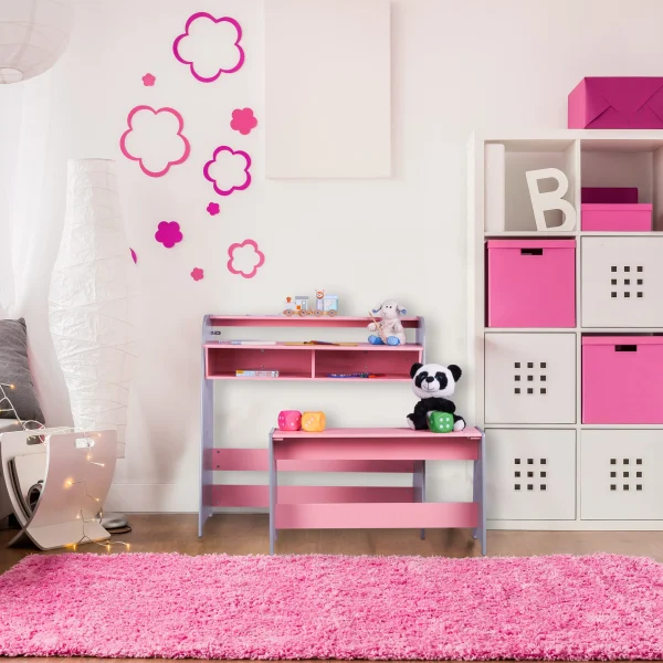 Relaxdays 2-tlg. Kindertisch In Rosa/ Grau 6