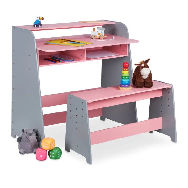 Relaxdays 2-tlg. Kindertisch In Rosa/ Grau 9